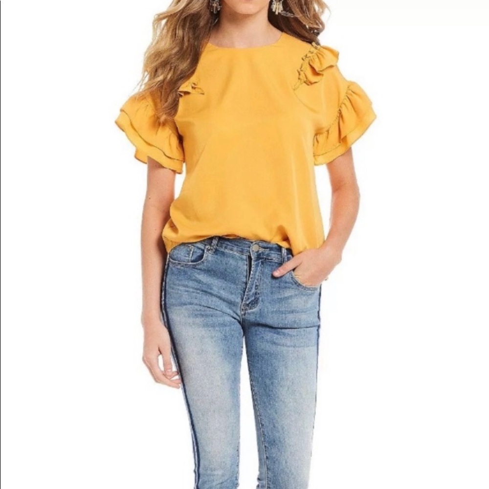 GIANNI BINI mustard ruffle blouse. Large. Used